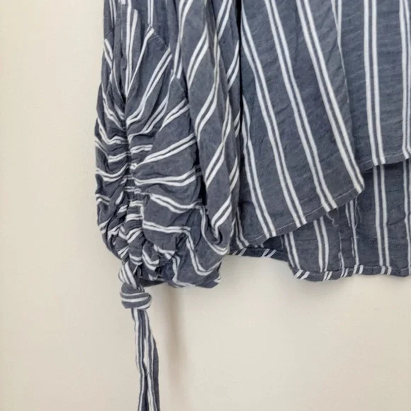 HARSHMAN Violetta Tie Sleeve Button Front Shirt Medium Gray - Picture 4 of 8